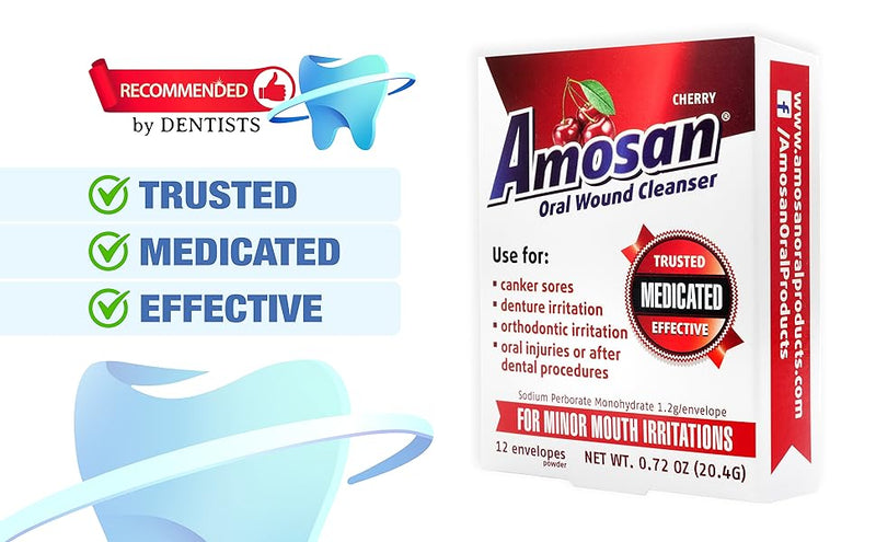 Oral Antiseptic Rinse - Mint | Amosan® | 12 envelopes x 1.7g