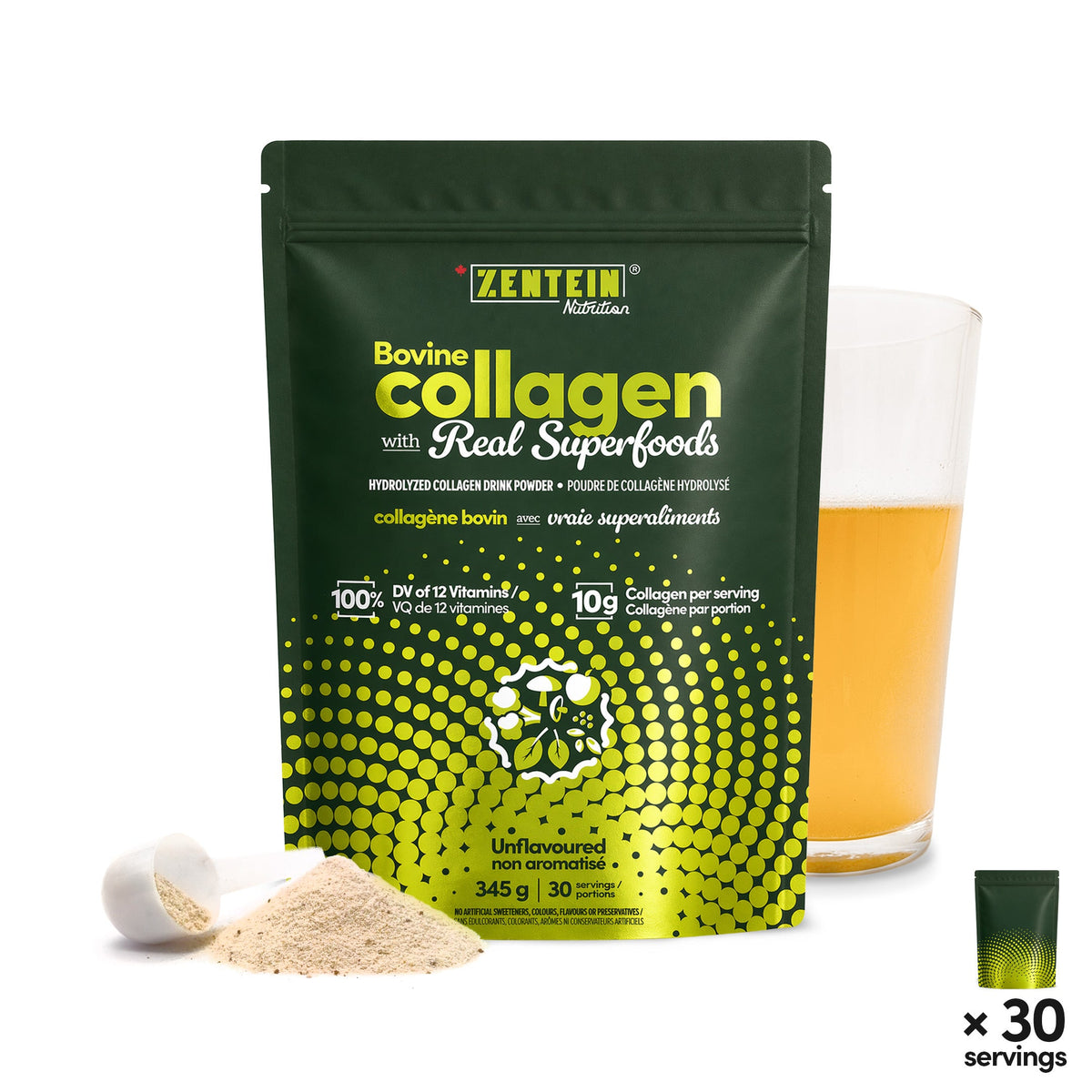 Bovine Collagen with Real Superfoods - Hydrolyzed Collagen Drink Powder