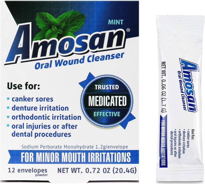 Oral Antiseptic Rinse - Mint | Amosan® | 12 envelopes x 1.7g