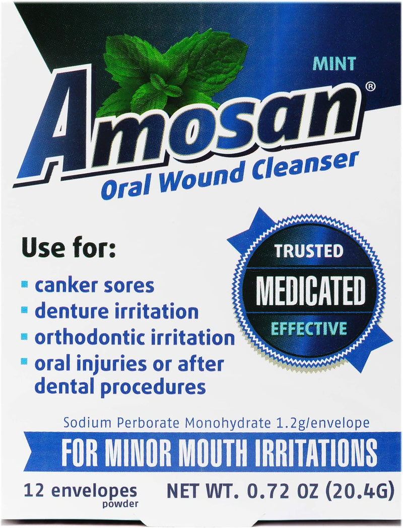 Oral Antiseptic Rinse - Mint | Amosan® | 12 envelopes x 1.7g