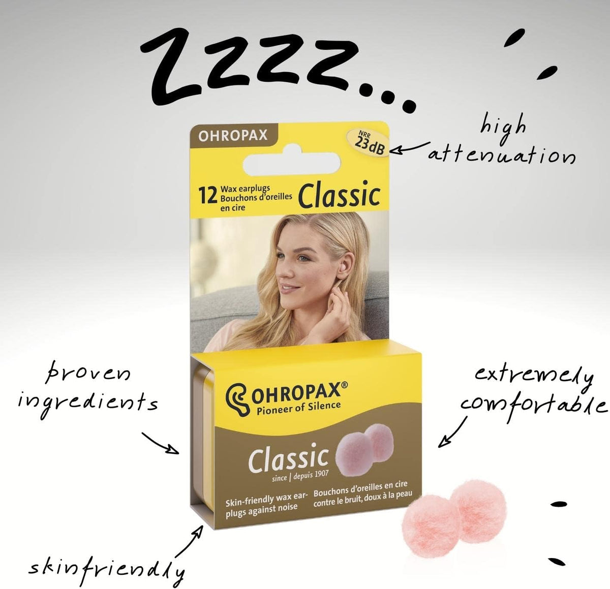 Reusable Wax/Cotton Ear Plugs by OHROPAX – Noise Reduction for Sleep, Travel & Relaxation | 12 Plugs (6 Pairs)