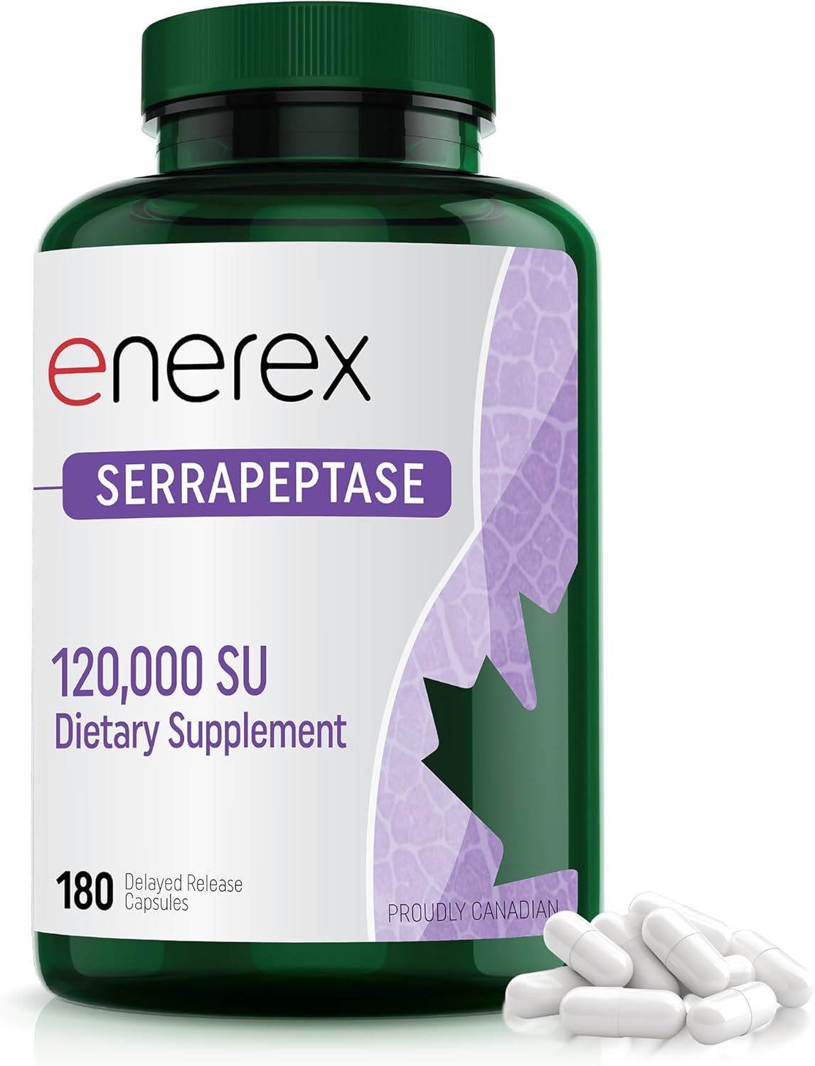 Serrapeptase 120,000 SU by Enerex® – Systemic Enzyme for Inflammation & Mucus Support | 60 OR 180 Delayed-Release Capsules