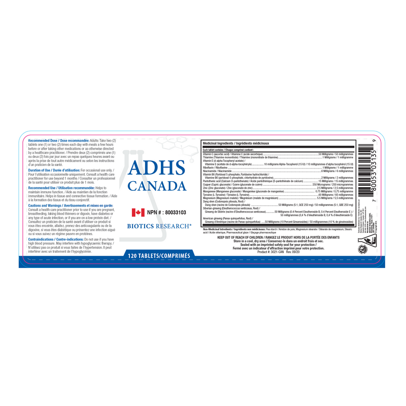 ADHS® | Biotics Research® | 120 or 240 Tablets