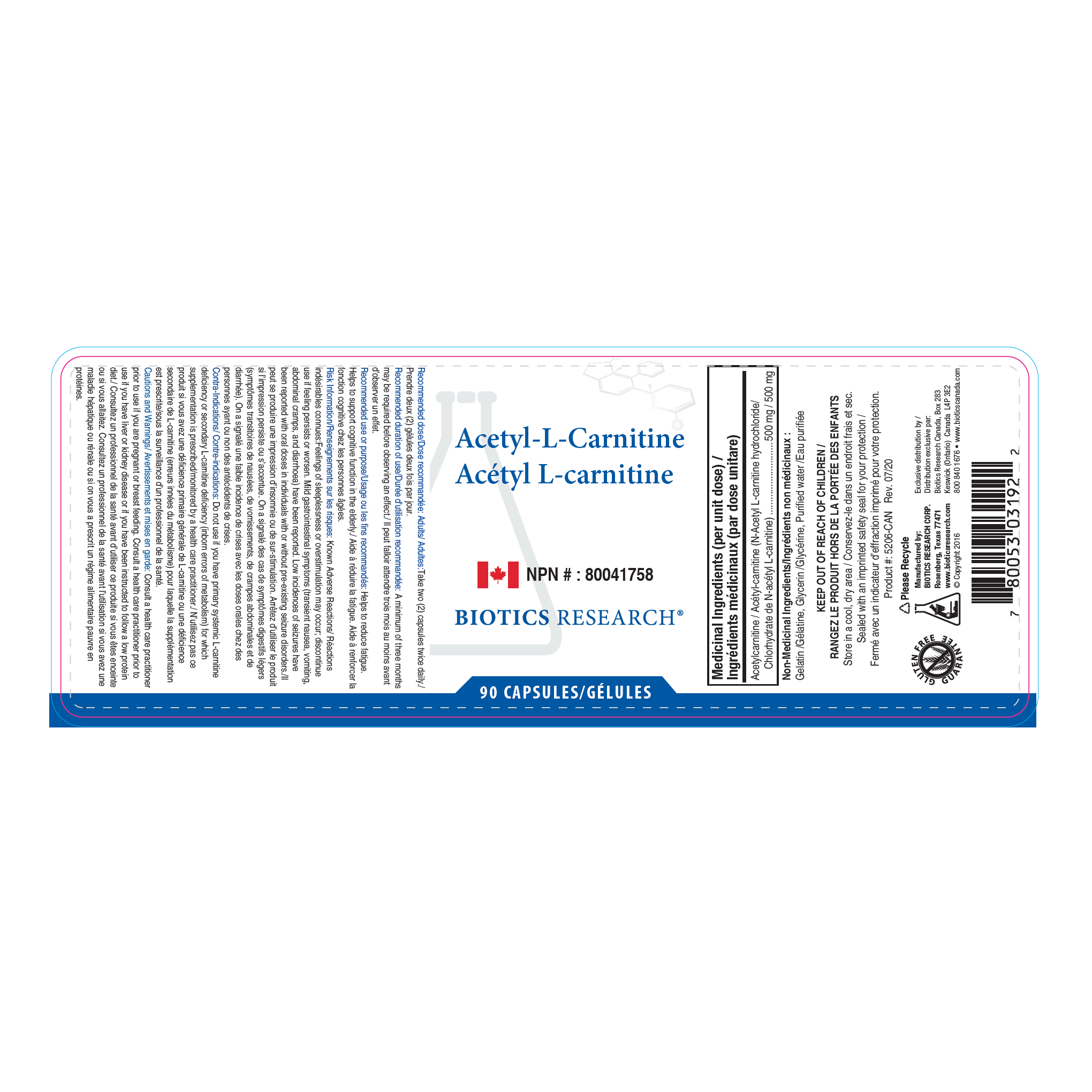 Acetyl-l-Carnitine | Biotics Research® | 90 Capsules