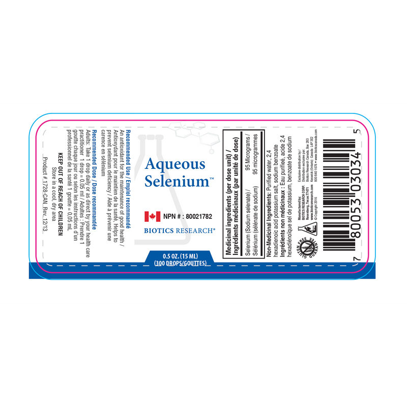 Aqueous Selenium | Biotics Research® | 0.5 fl. oz. (14.79 ml)