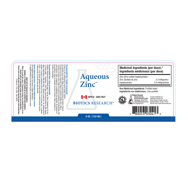 Aqueous Zinc™  | Biotics Research® | 4 fl. oz. (118.3 mL)