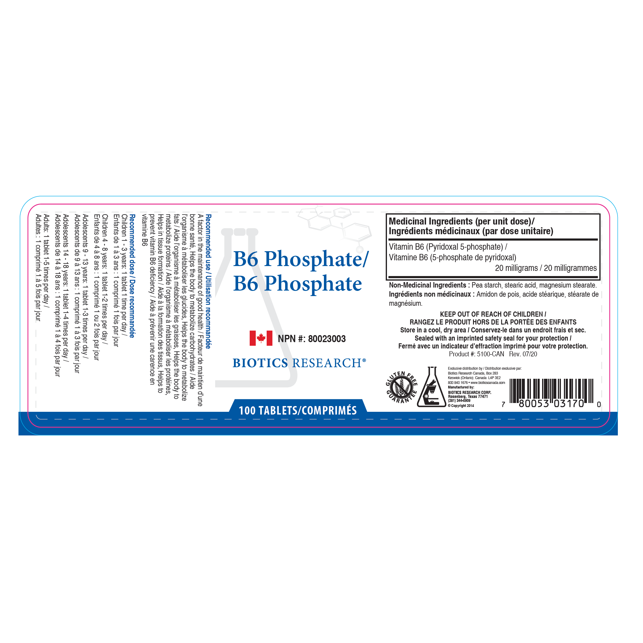 B6 Phosphate | Biotics Research® | 100 tablets