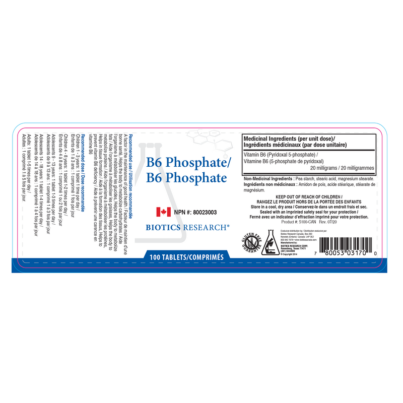 B6 Phosphate | Biotics Research® | 100 tablets