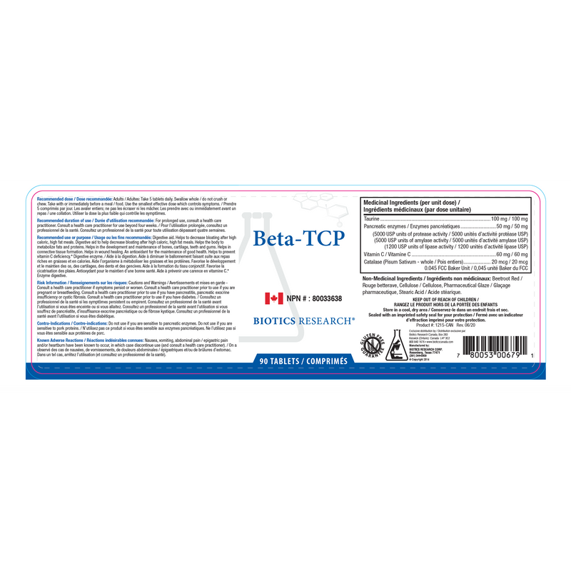 Beta-TCP™ | Biotics Research® | 90 or 180 Tablets