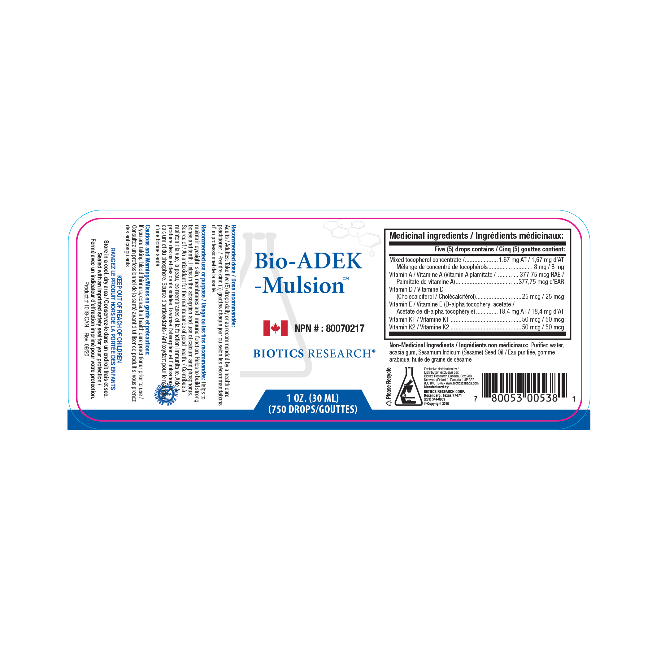 Bio-ADEK-Mulsion | Biotics Research® | 1 fl.oz.