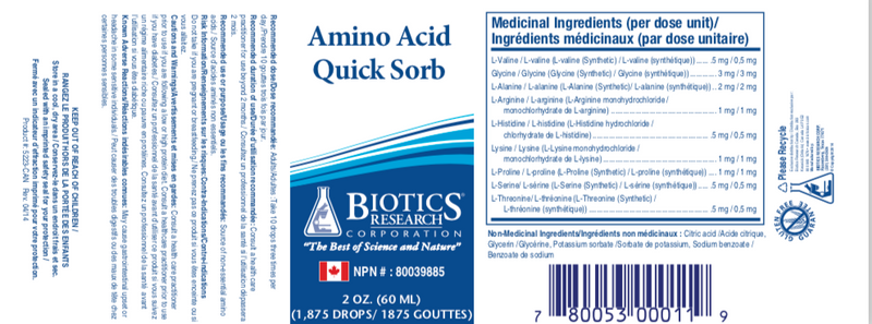 Amino Acid Quick Sorb (Blood Sugar) | Biotics Research® | 2 fl. oz. (59.15 ml)