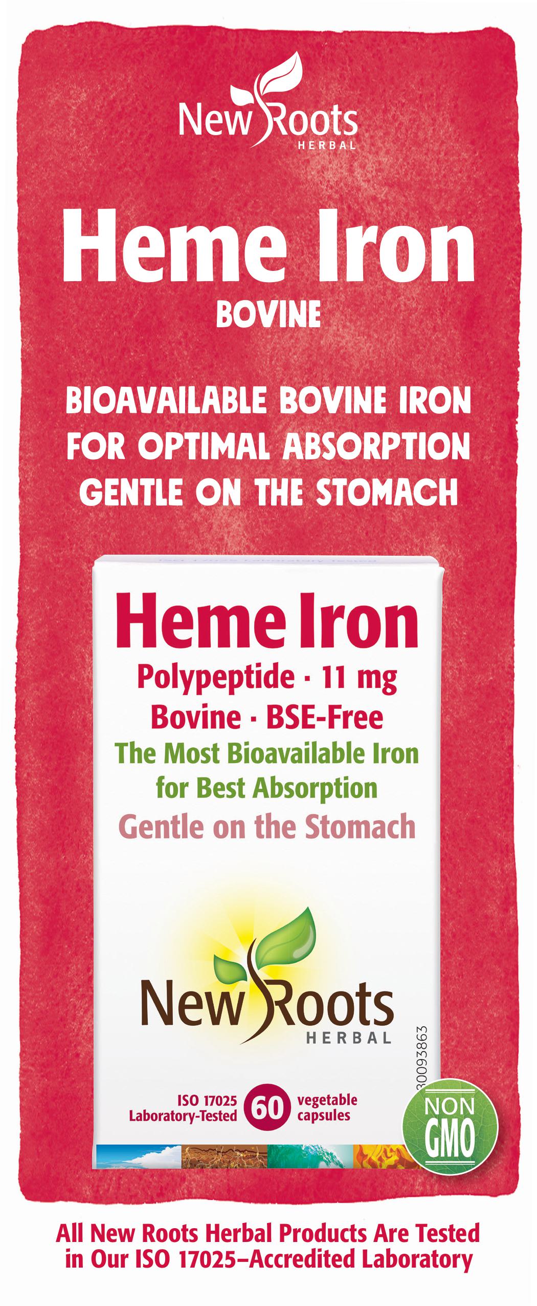 Heme Iron (Bovine) | New Roots HERBAL® | 30 or 60 Veg Capsules