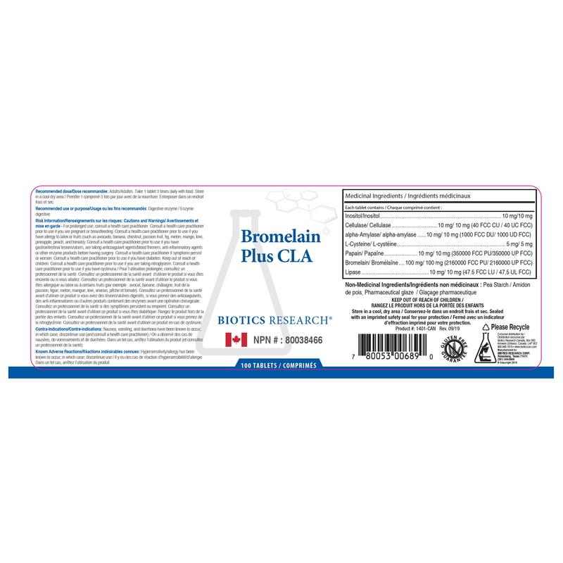 Bromelain Plus CLA | Biotics Research® | 100 Tablets