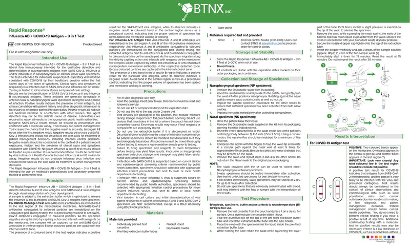 Influenza AB + COVID-19 Antigen | BTNX | 3 in 1 Test