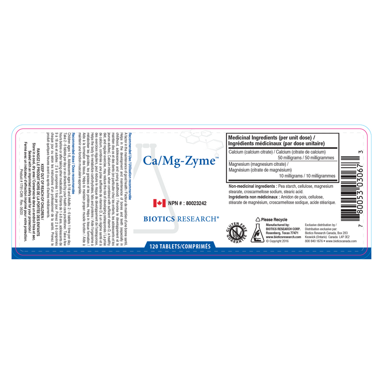 Ca/Mg-Zyme Tabs | Biotics Research® | 120 or 360 Tablets