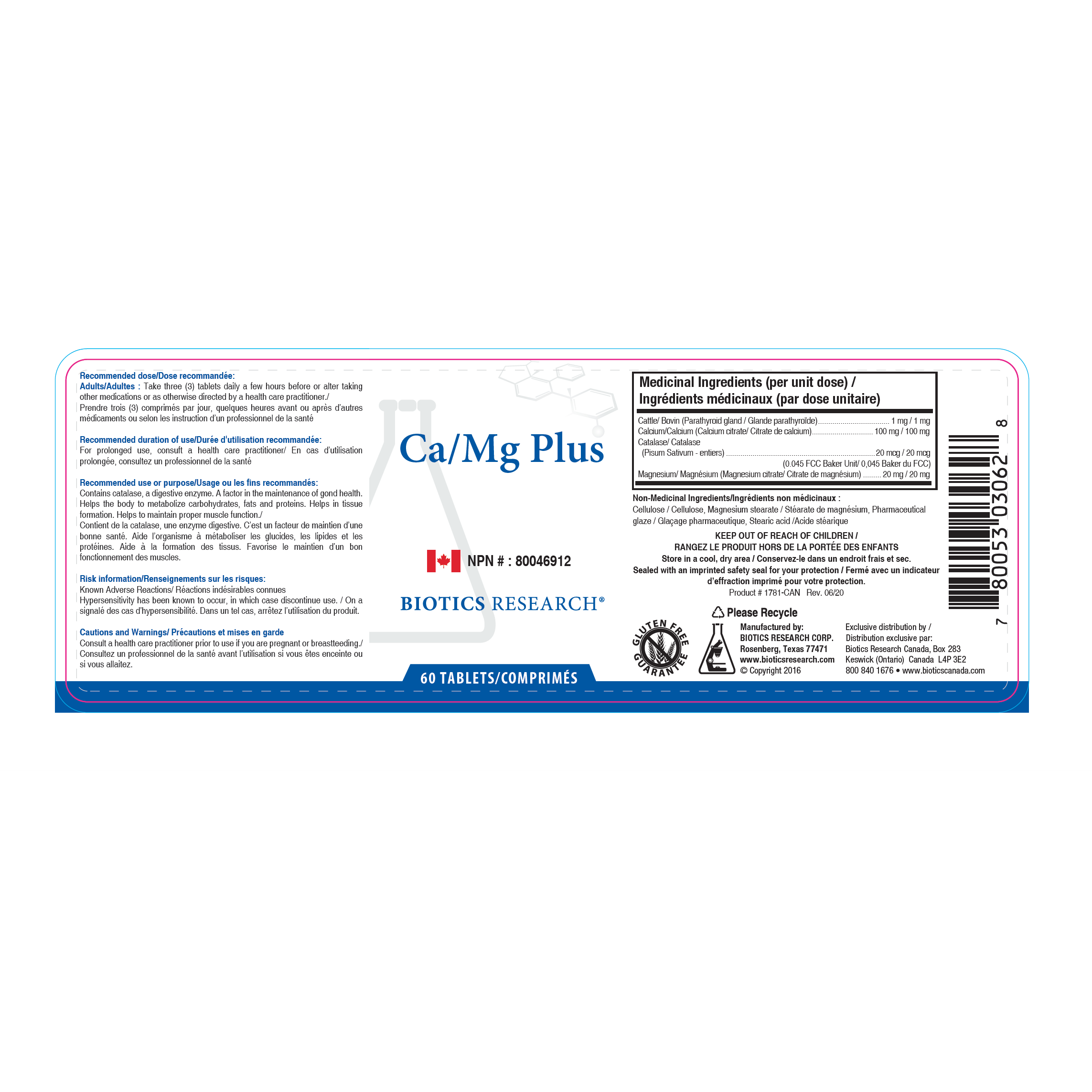 Ca/Mg Plus | Biotics Research® | 60 Tablets