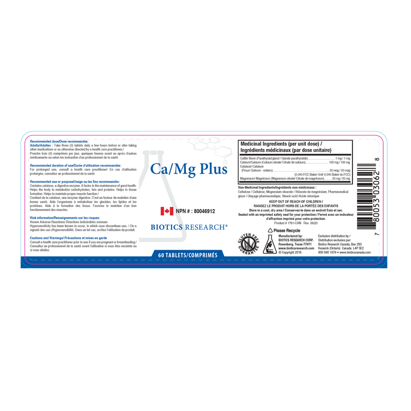 Ca/Mg Plus | Biotics Research® | 60 Tablets