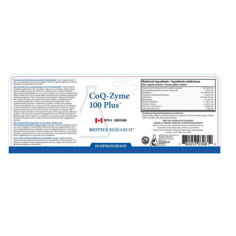 CoQ-Zyme 100 Plus™ (100 mg) | Biotics Research® | 60 Capsules