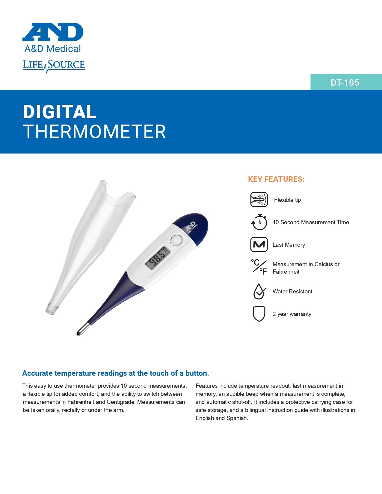 ESSENTIAL One Button Quick Thermometer | AND | Medical Device