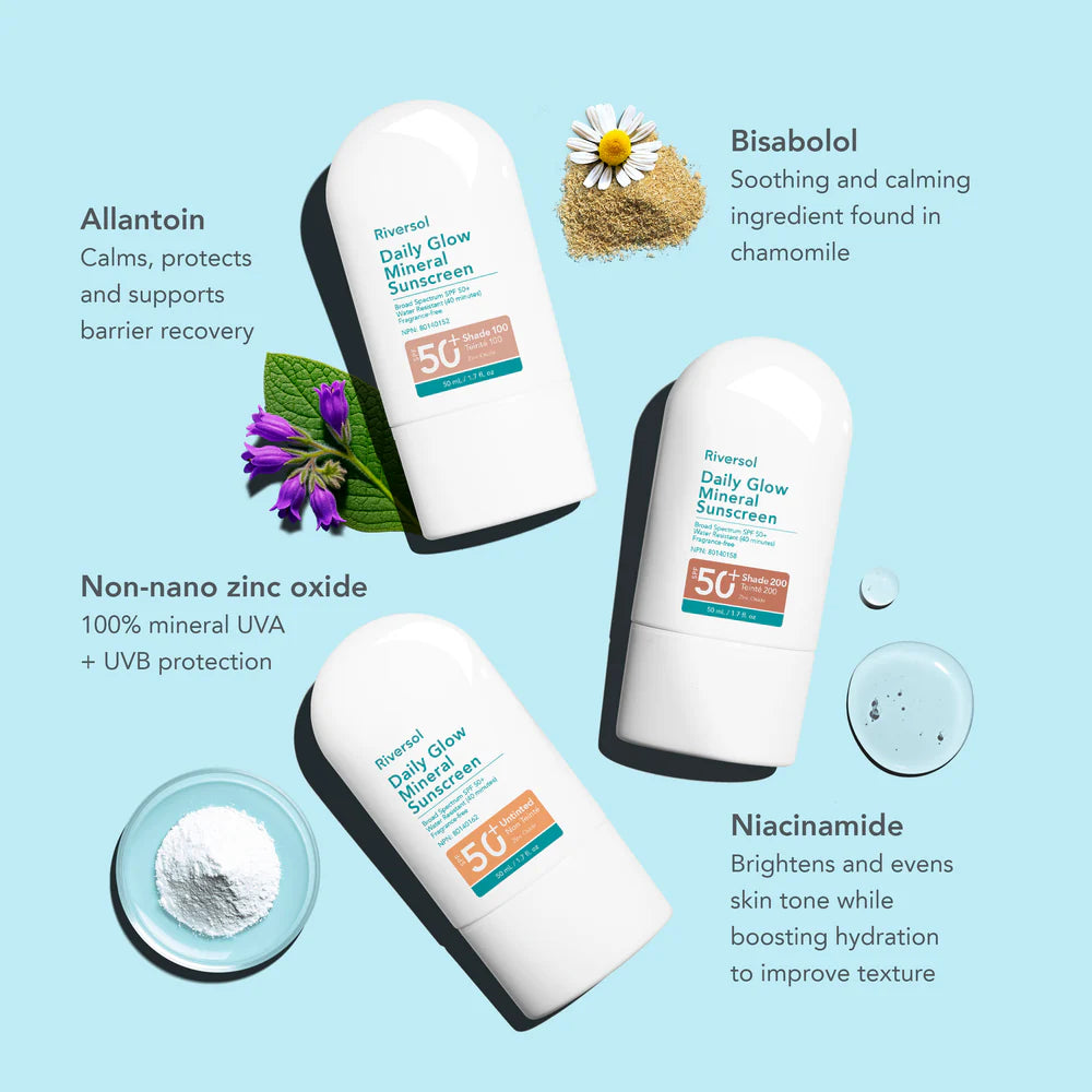 Daily Glow Mineral Sunscreen SPF 50+ by Riversol® – Broad Spectrum UV Protection & Hydration | 50 mL