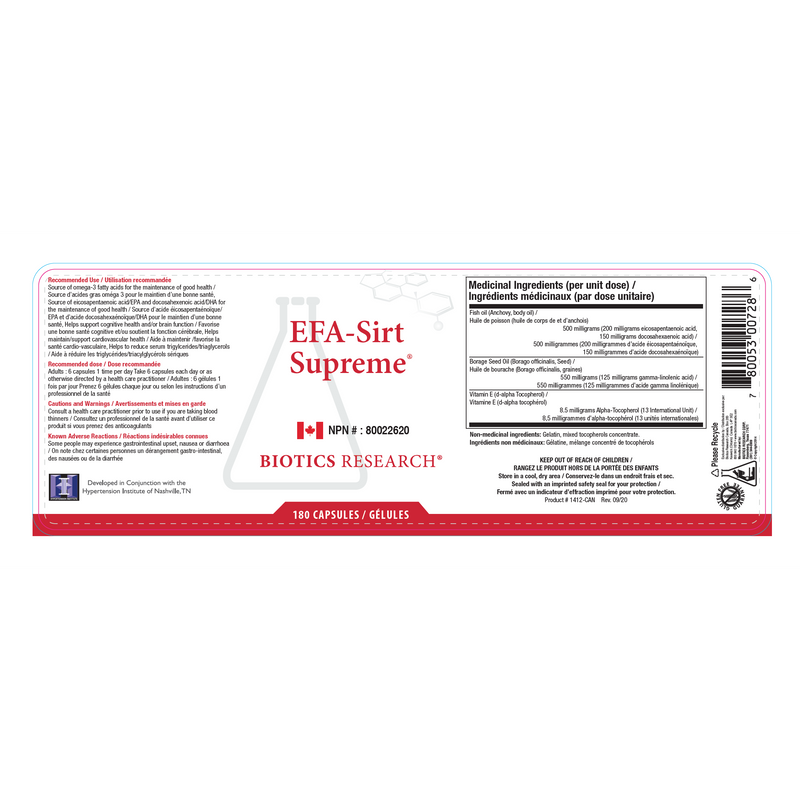 EFA-Sirt Supreme™ | Biotics Research® | 180 Capsules