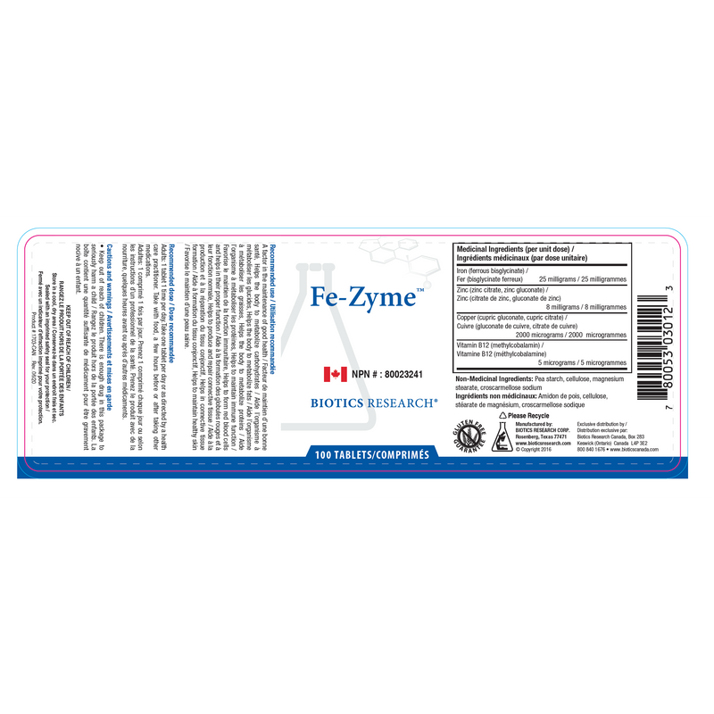 Fe-Zyme™ | Biotics Research® | 100 Tablets