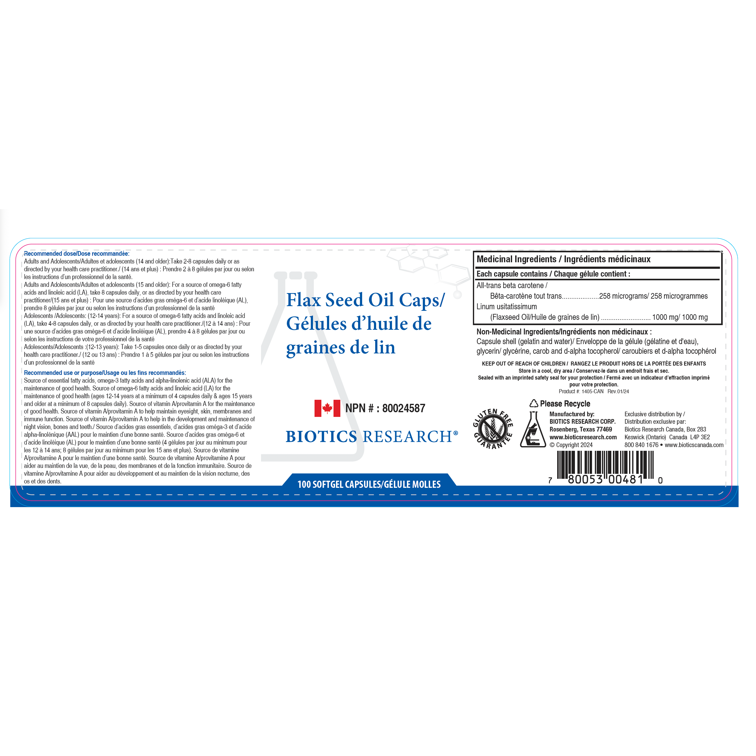 Flax Seed Oil Caps | Biotics Research® | 100 Capsules