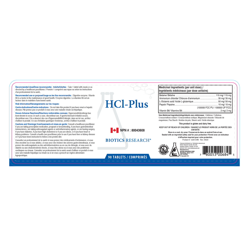 HCl-Plus™  | Biotics Research® | 90 Tablets