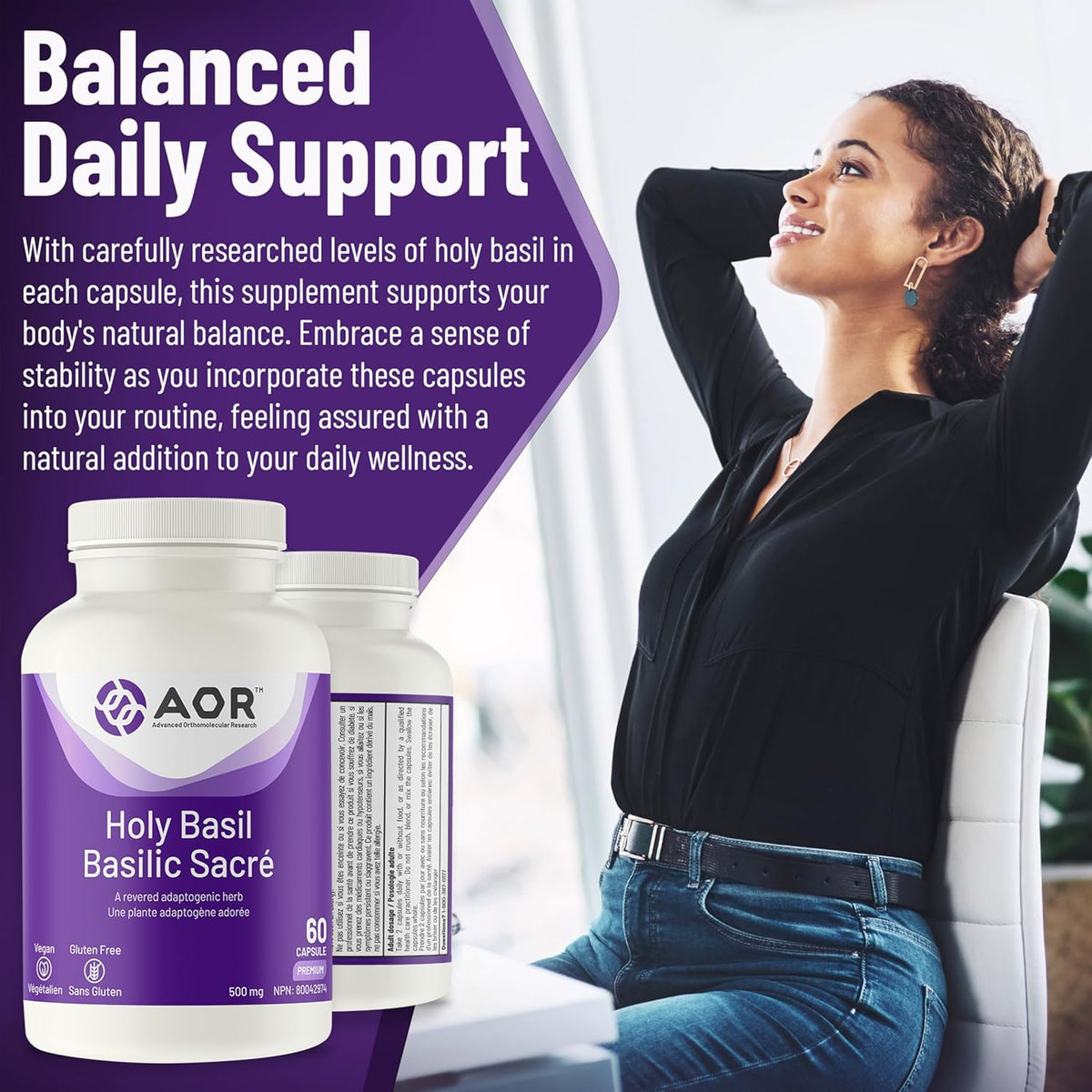 Holy Basil 500mg by AOR | Stress & Immune Support | Coal Harbour ...