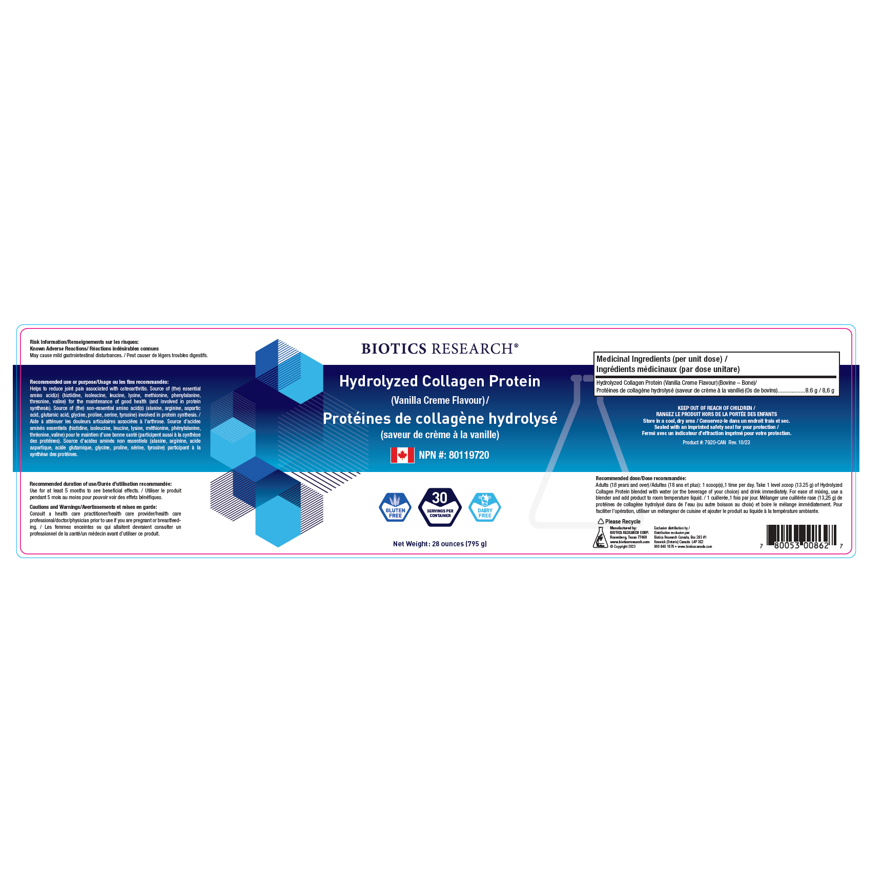 Hydrolyzed Collagen Protein | Biotics Research® | 795g/28 Oz Powder