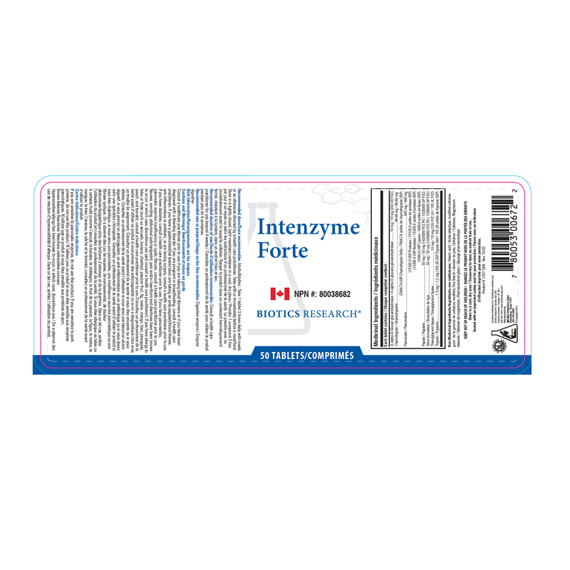 Intenzyme Forte™ | Biotics Research® | 50 OR 100 or 500 Tablets