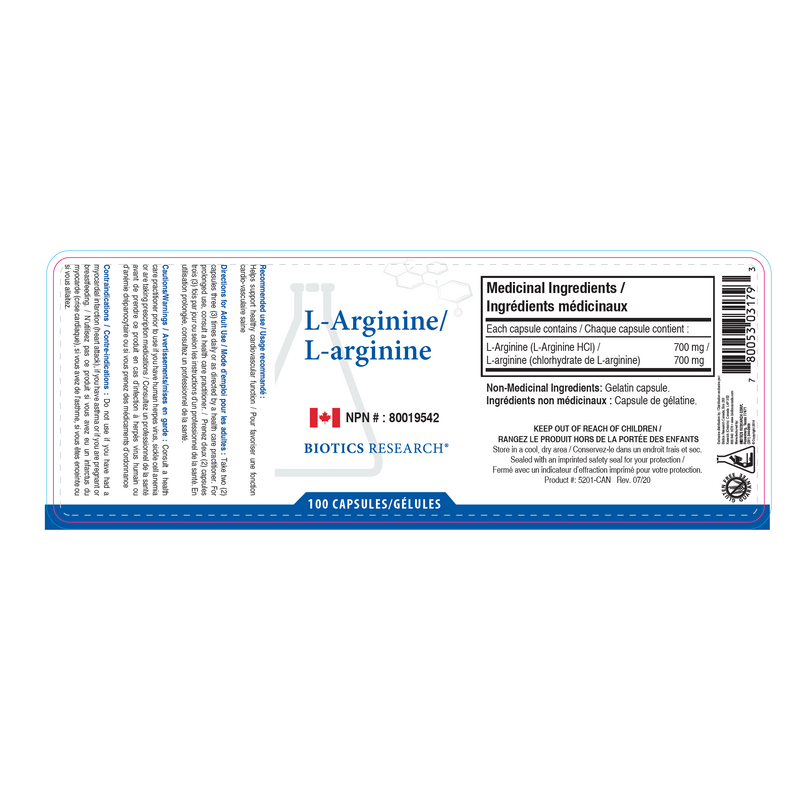 L-Arginine | Biotics Research® | 100 Capsules