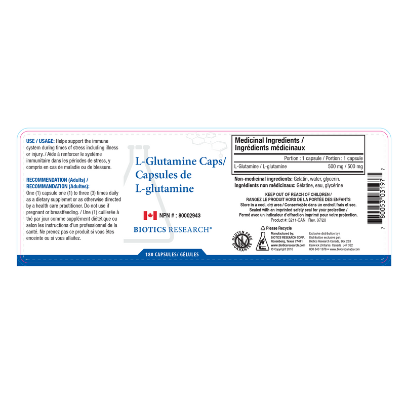 L-Glutamine Caps | Biotics Research® | 180 Capsules