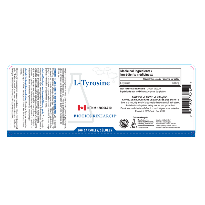 L-Tyrosine | Biotics Research® | 100 Capsules