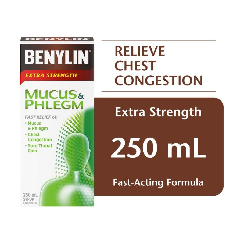 Extra Strength Cold, Mucus & Phlegm Relief Syrup by BENYLIN® – Chest Congestion & Cough Support | 100 mL or 250 mL