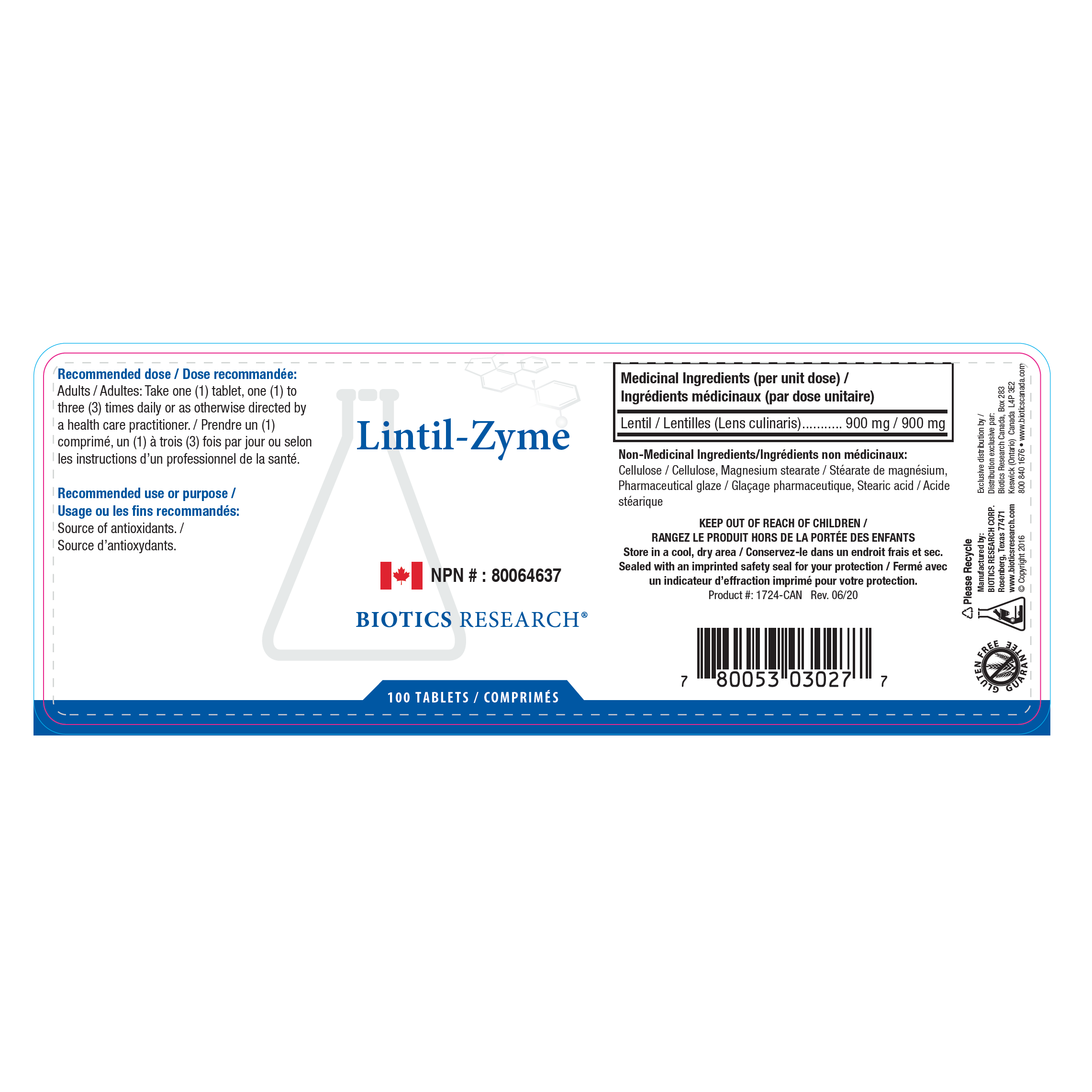Lintil-Zyme™ | Biotics Research® | 100 Tablets