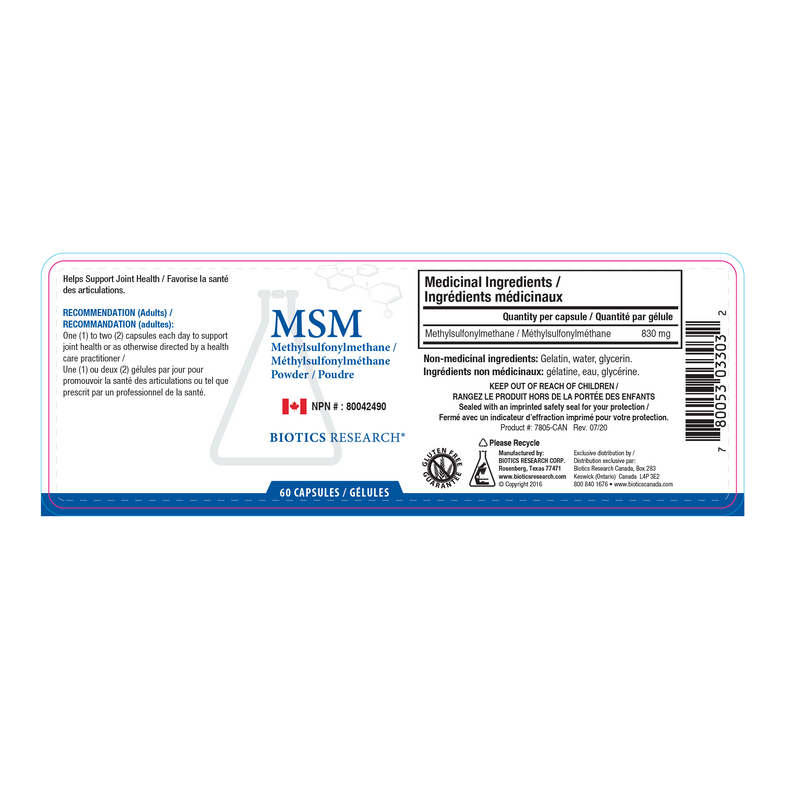 MSM| Biotics Research® | 60 Capsules