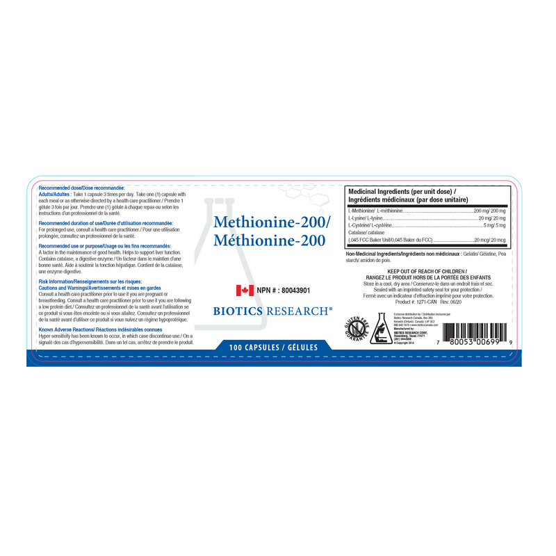 Methionine 200 | Biotics Research® | 100 Capsules