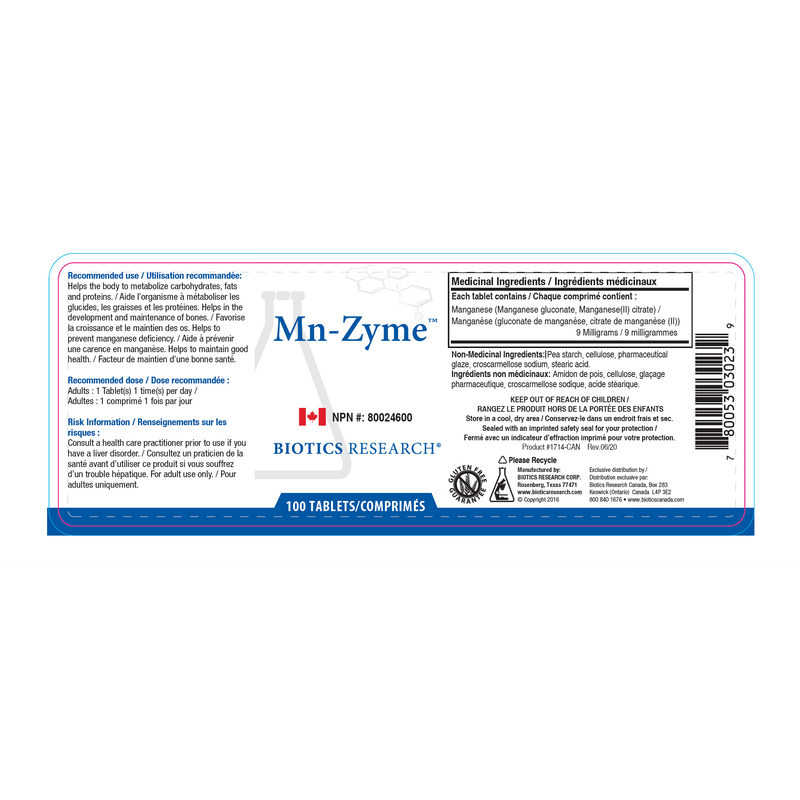 Mn-Zyme™ 10 mg | Biotics Research® | 100 Tablets