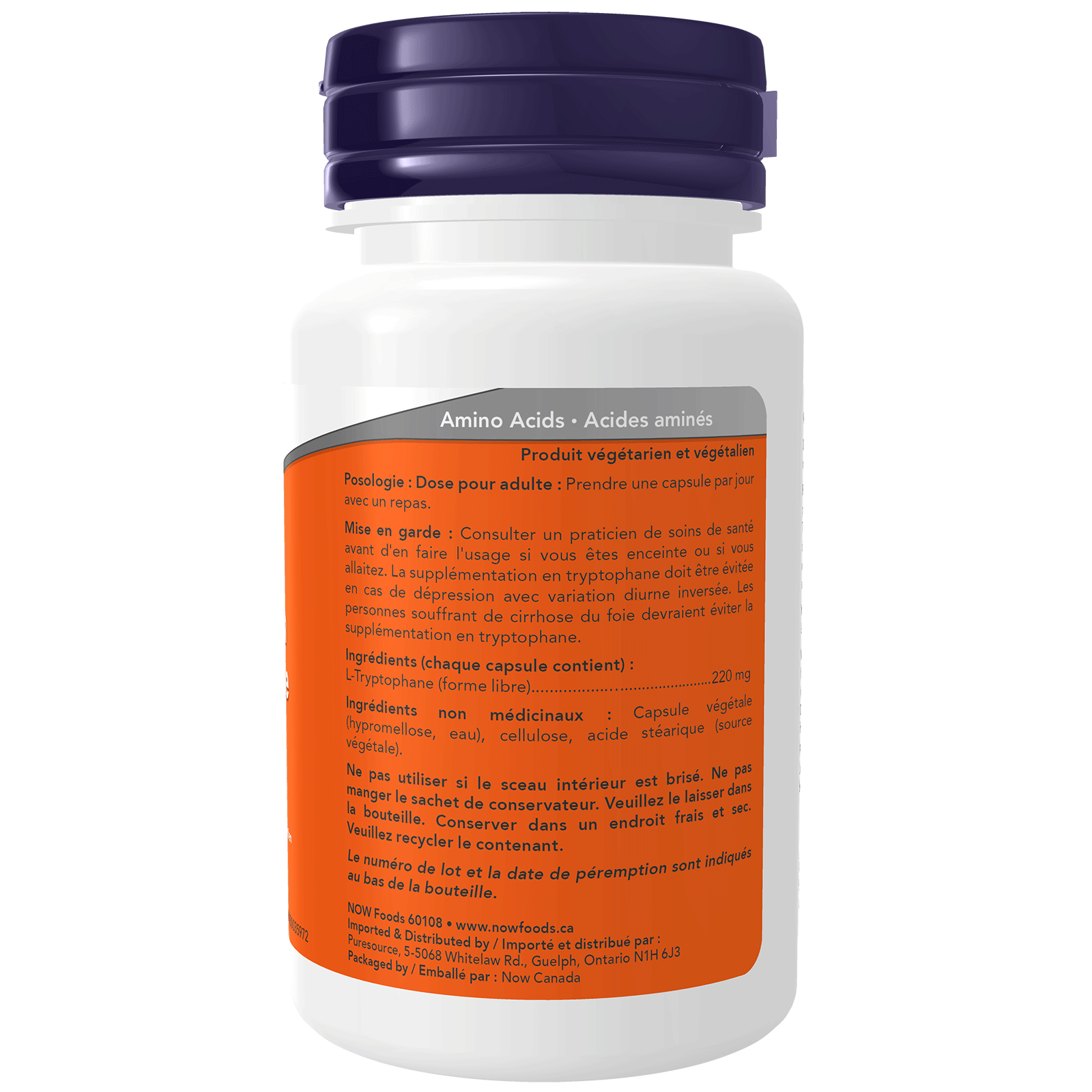 L-Tryptophan 220 mg | NOW® | 60 Veg Capsules