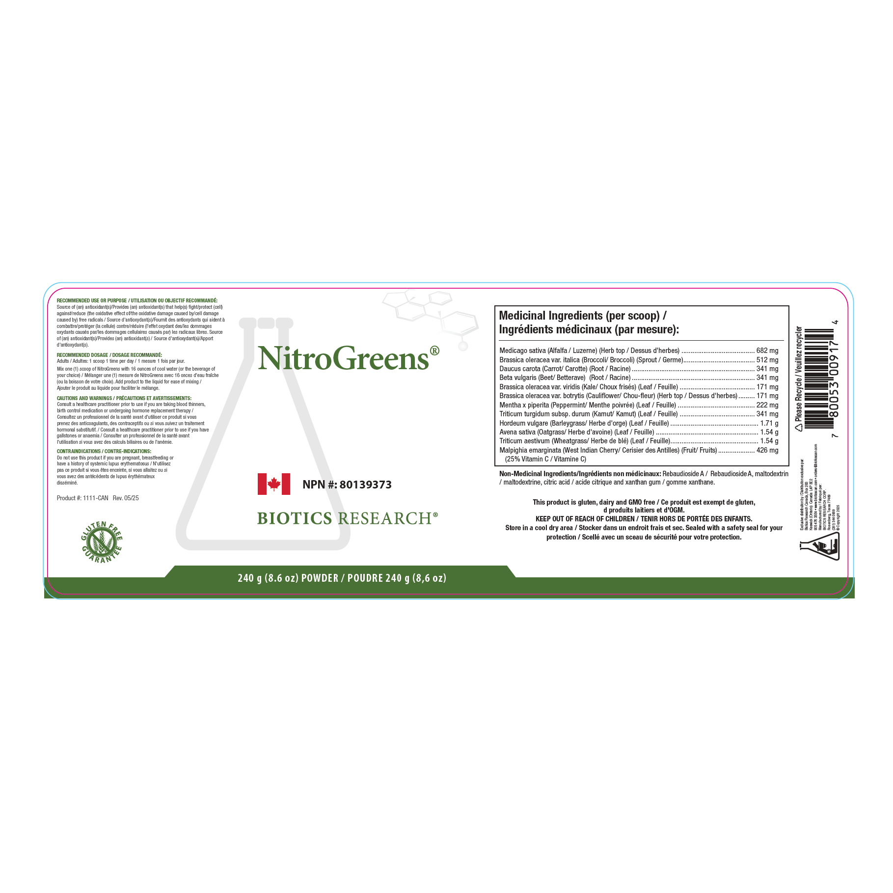 NitroGreens | Biotics Research® | 8.5 ounces (240 grams)