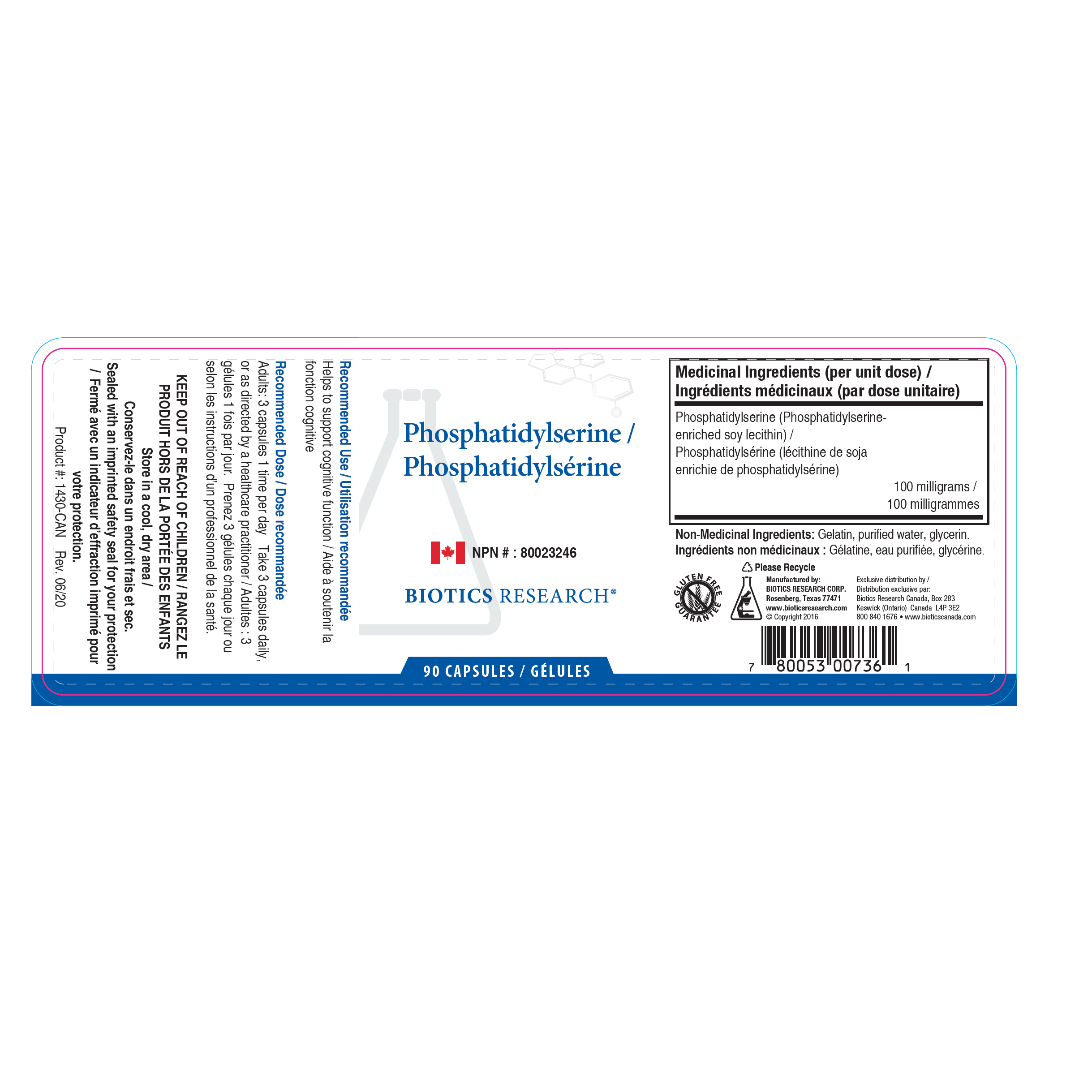 Phosphatidylserine | Biotics Research® | 90 Capsules