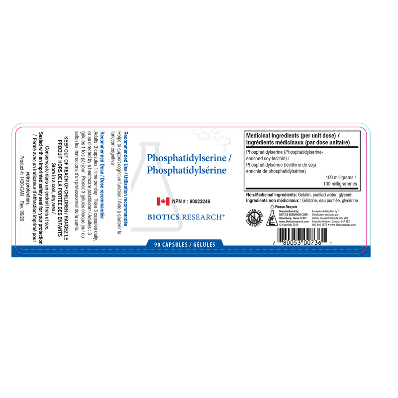 Phosphatidylserine | Biotics Research® | 90 Capsules