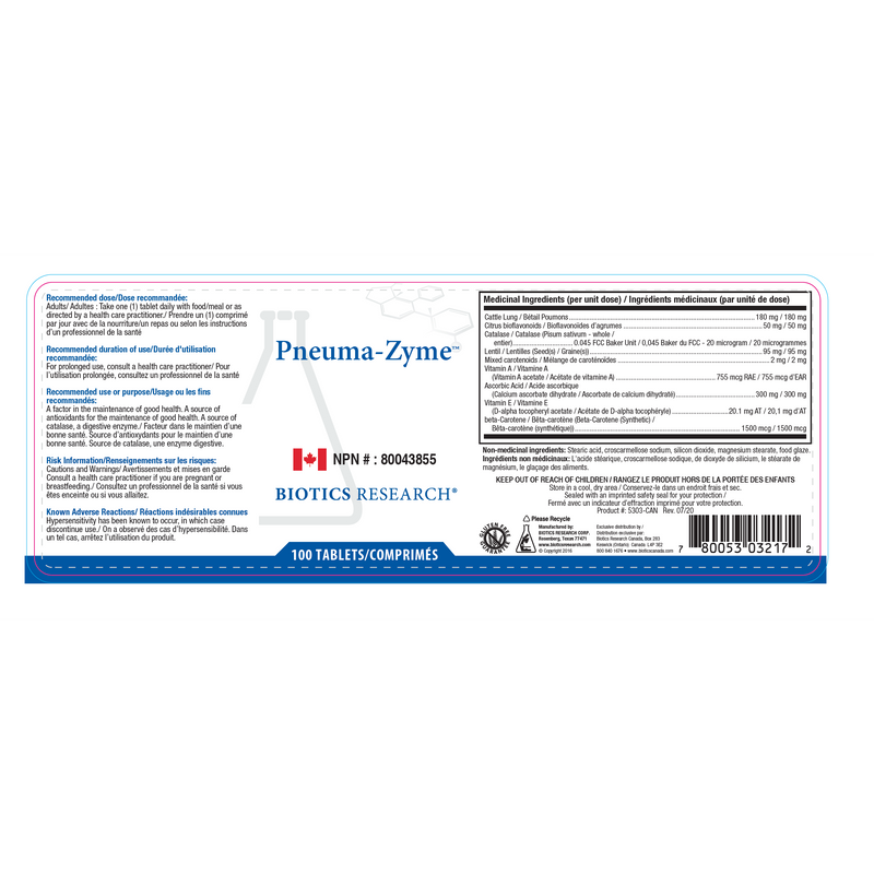 Pneuma-Zyme™ | Biotics Research® | 100 Tablets