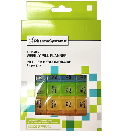 Weekly Pill Planner Box 4x per day | PharmaSystems® | 1 Planner