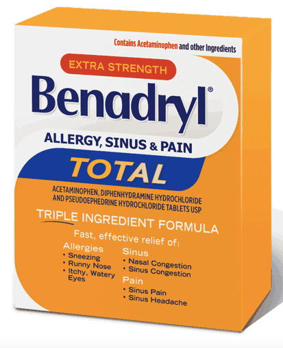 Total Allergy Sinus & Pain by Benadryl – Allergy, Sinus Congestion & Pain Relief | 30 Caplets