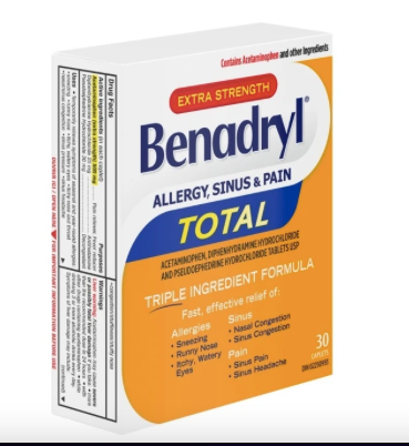 Total Allergy Sinus & Pain by Benadryl – Allergy, Sinus Congestion & Pain Relief | 30 Caplets