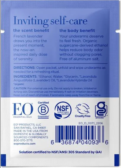 Deodorant wipes | E0  | 6 Single Towelettes