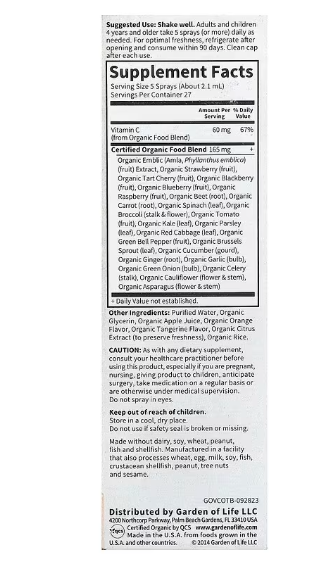 Vitamin C Organic Spray| Garden of Life | 2 fl oz (58 ml)