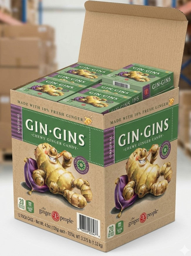 Gin Gins® Chewy Ginger Candy by The Ginger People® – Natural Ginger Chews for Nausea Relief & Digestive Comfort | Various Flavours